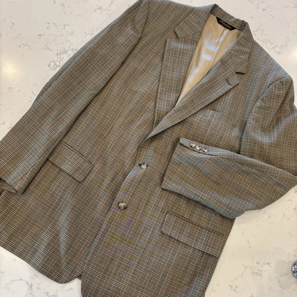 VTG Brooks Brothers Plaid Derby Bold Sport Preppy Blazer Size 44 USA Pure Wool‎